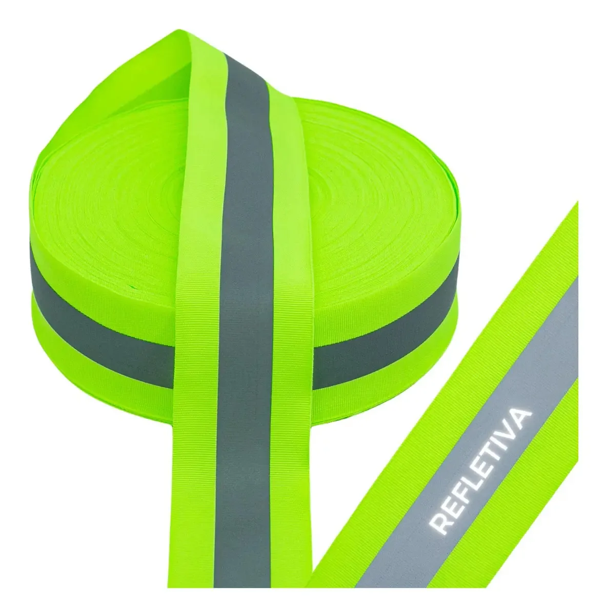 Faixa Gorgurão Refletiva Neon Fluorescente Uniformes 50m Cor 280 Verde Fluorescente Lisa