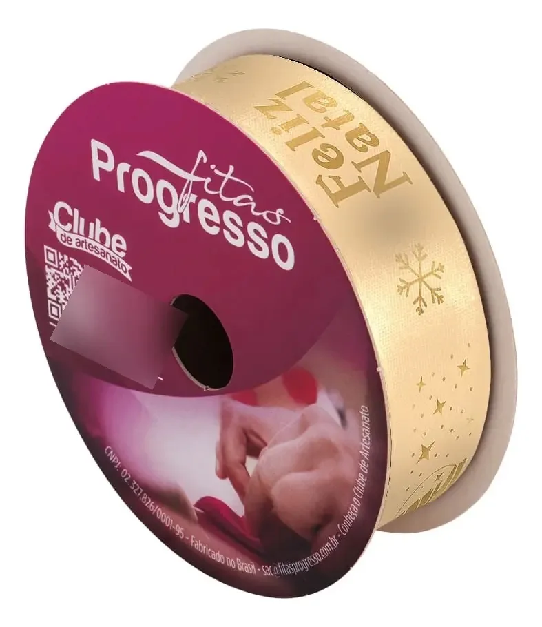 Fita de Cetim Progresso para Laços e Presentes, Dourada 2.2 cm x 10 Metros