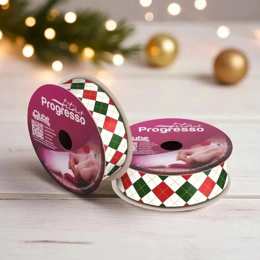Fita Cetim Feliz Natal Xadrez Branc 22mxm10m Cor227 Ecf005tr