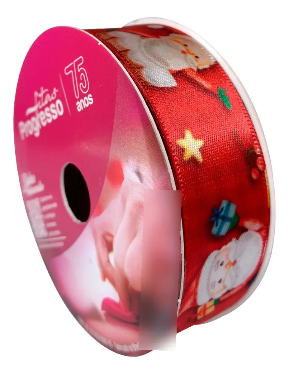 Fita Cetim Natal Papai Noel 22mm x 10m Fitas Progresso Cor 228