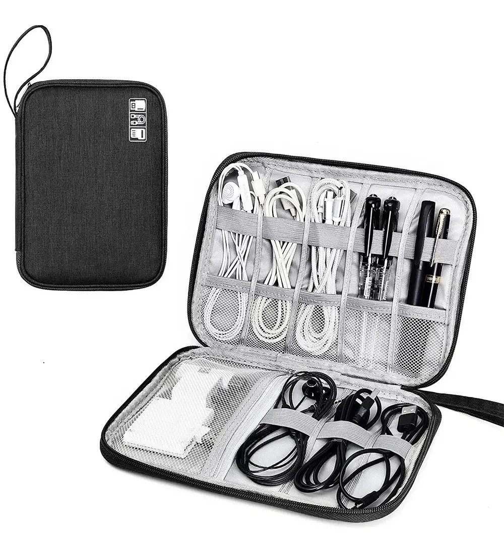 Organizador Cartão Carregador Card Power Bank Pendrive Cabos Cor Azul