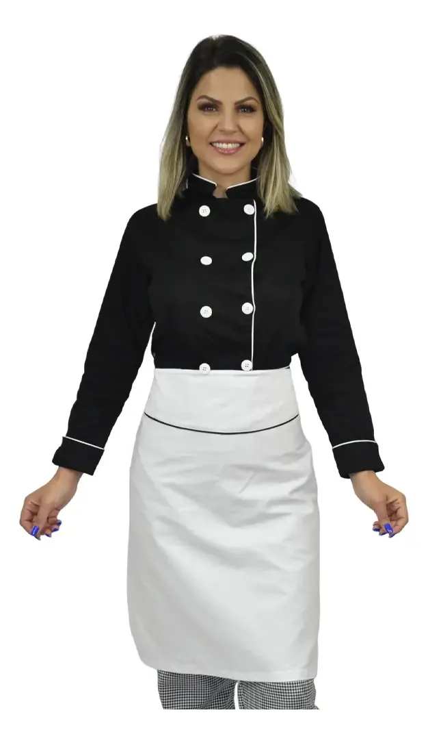 Avental De Cintura Gastronomia Chef De Cozinha Gourmet Cor Branco Desenho Do Tecido Liso