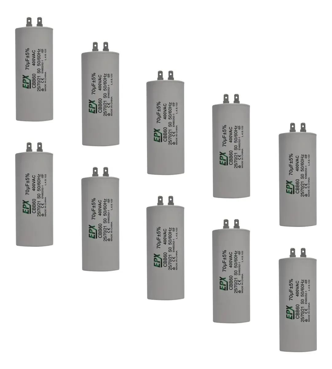 Kit 10 Capacitores Permanente 70uf 400v Epx (c/terminal)