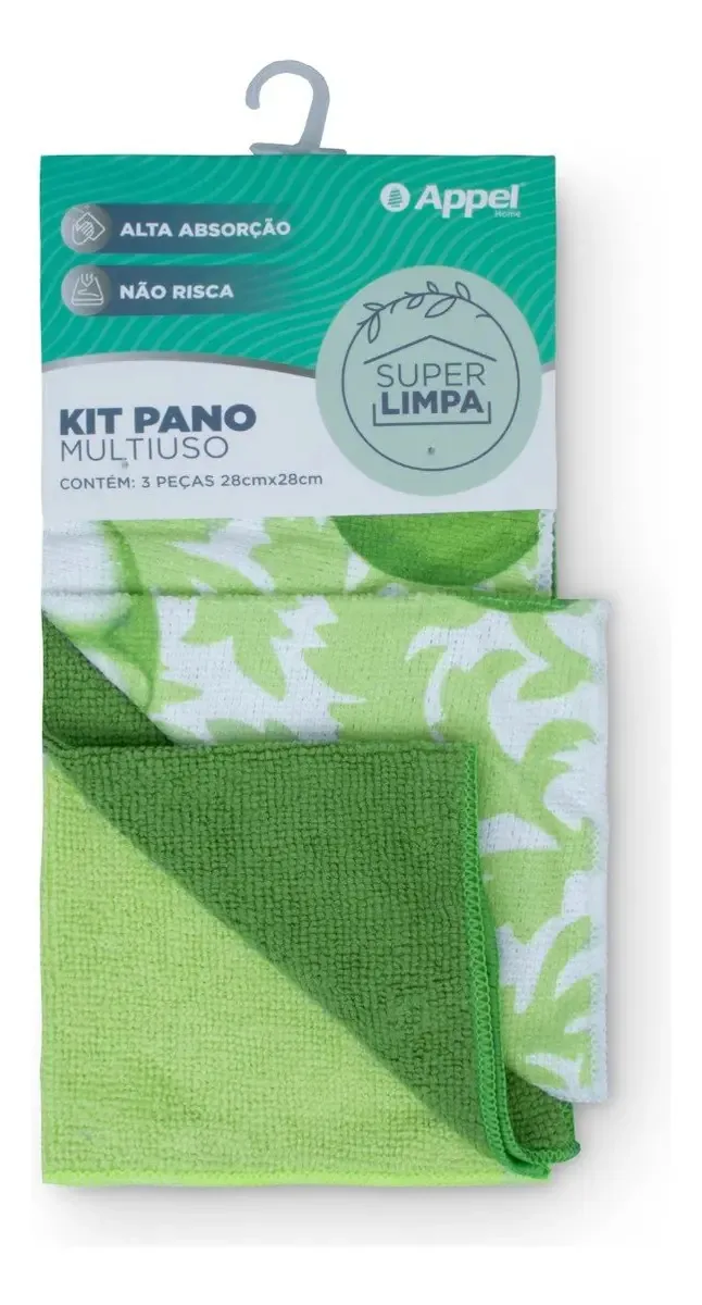 Kit 3 Panos De Limpeza 28x28cm Microfibra Alta Absorção Cor Maçã