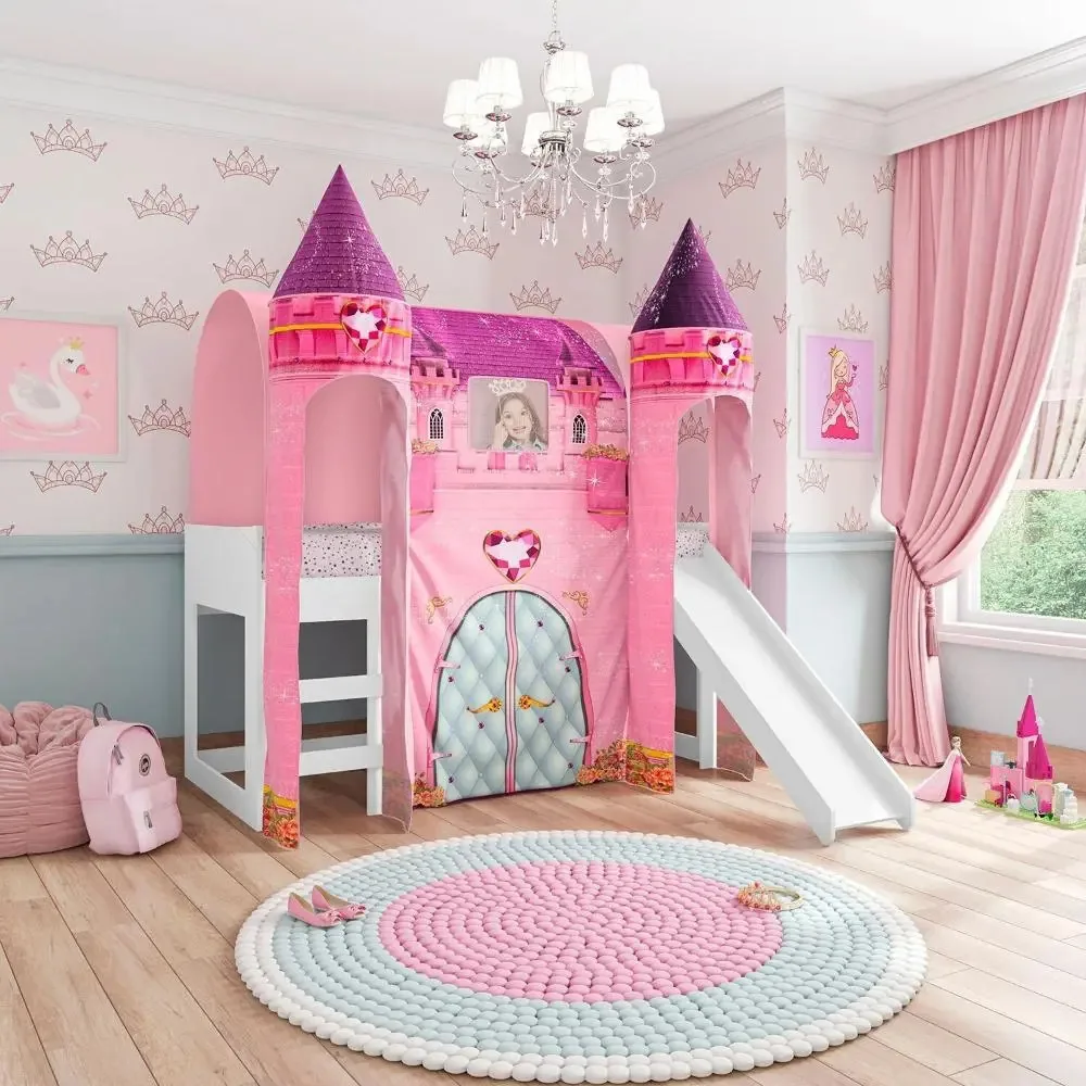 Cama Escada Joy Dossel Castelo 2 Torres E Led Branco