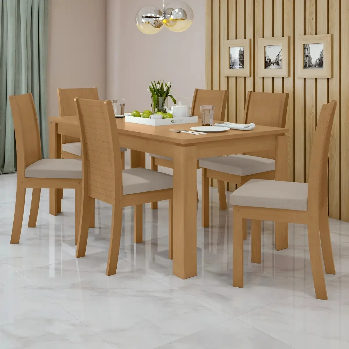 Conjunto Mesa 180x90cm Tampo Mdf 6 Cadeiras Athenas Móveis