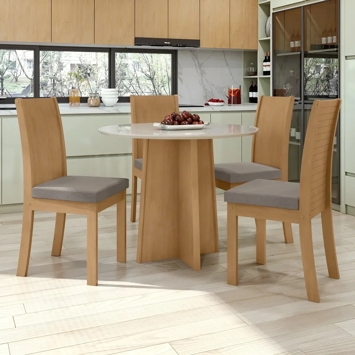 Conjunto Mesa 100cm Tampo Mdf Celebrare 4 Cadeiras Athenas