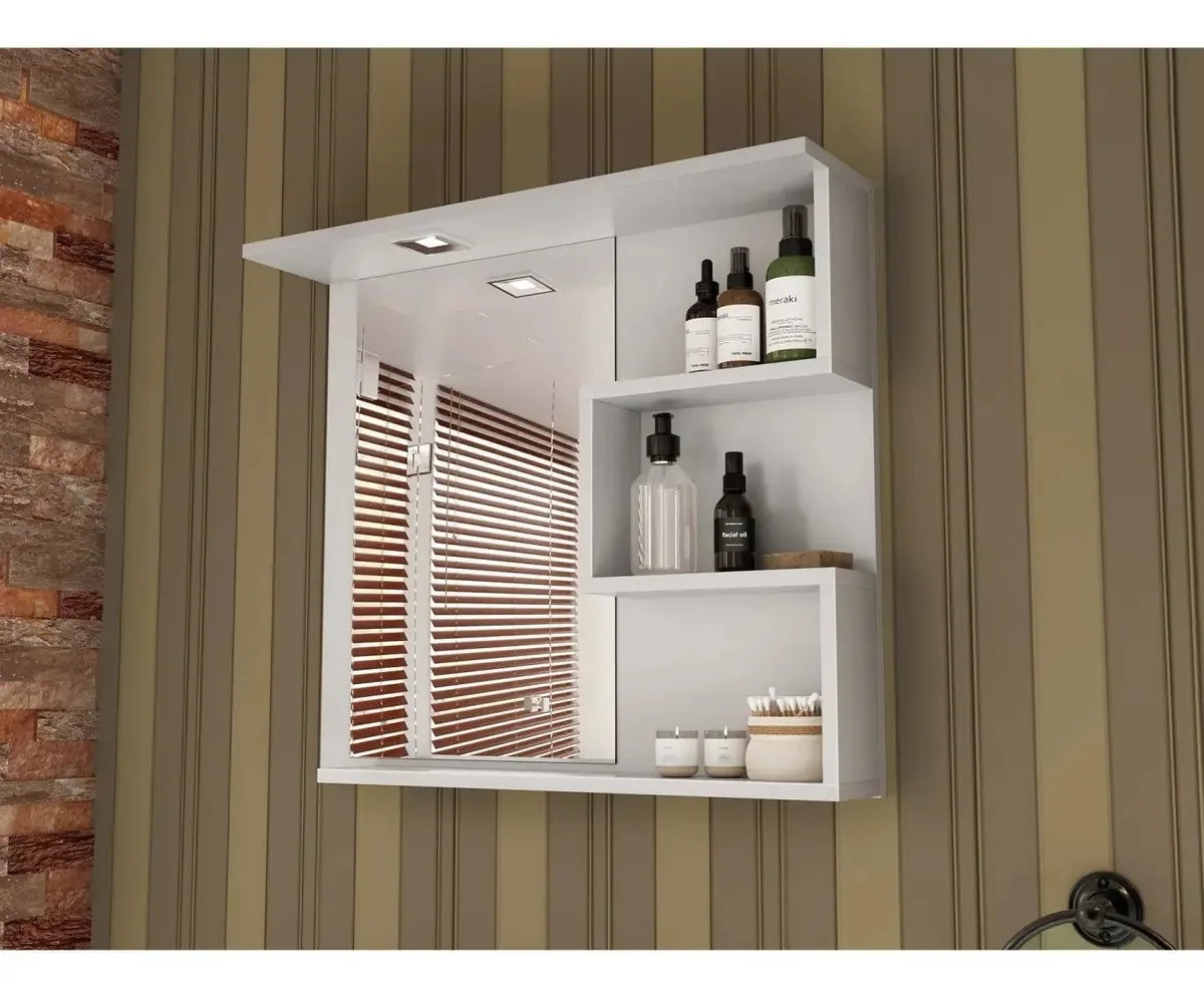Armário Para Banheiro Com Espelho E Luminária Led 68cm Wt