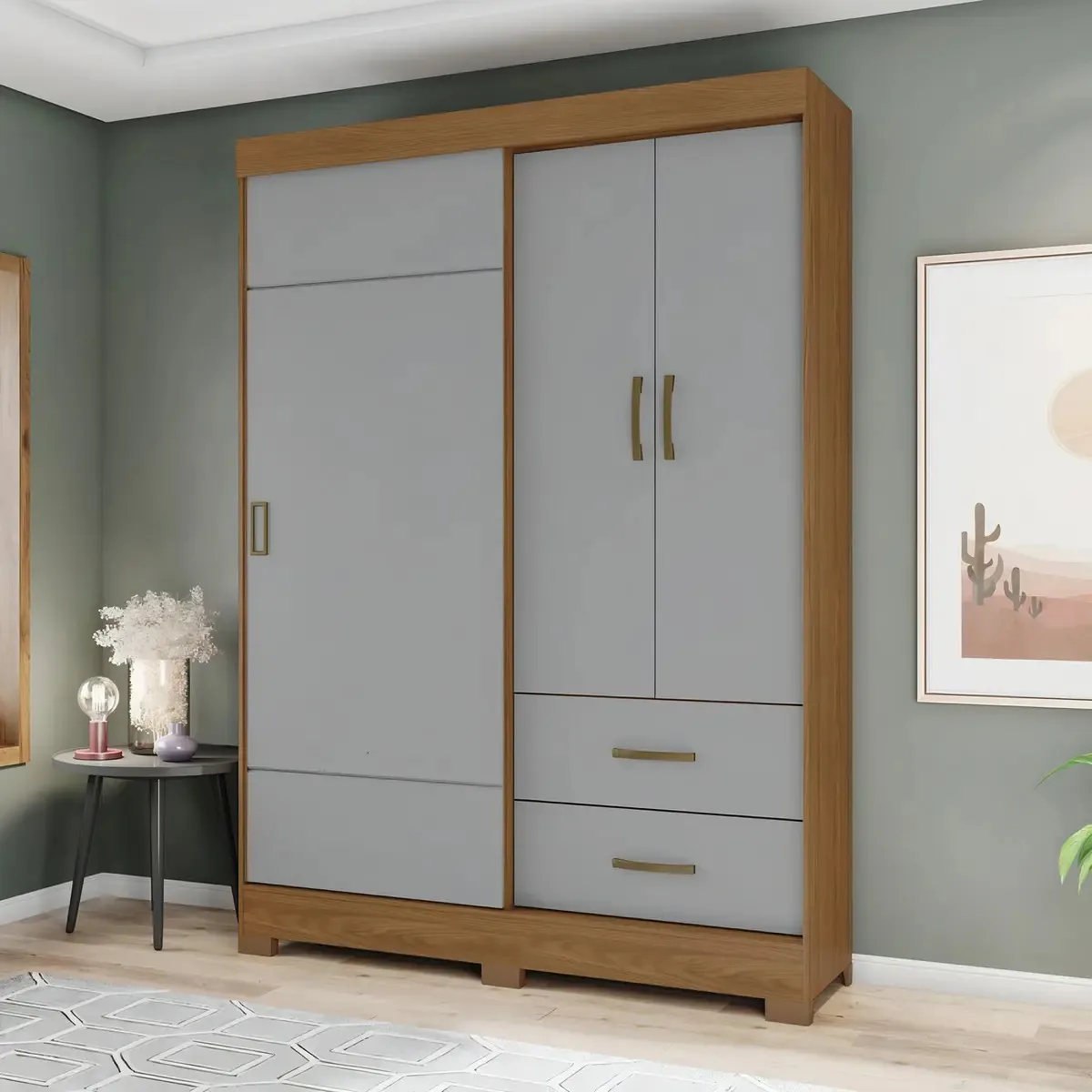 Guarda Roupas 3 Portas 2 Gavetas B59 Nature/cinza Acwt