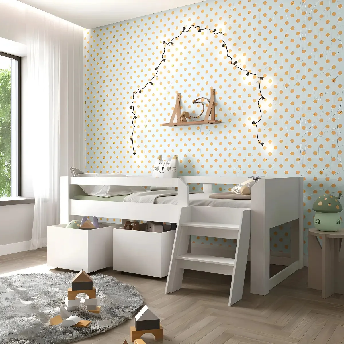 Cama Infantil Com Escada E 2 Baús Serena Yescasa Branco