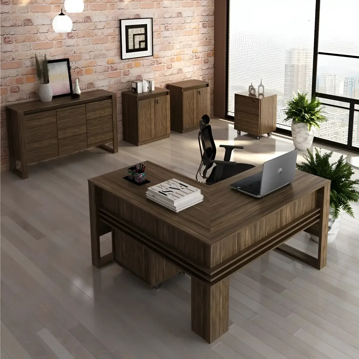 Conjunto Home Office 6 Peças Nogal