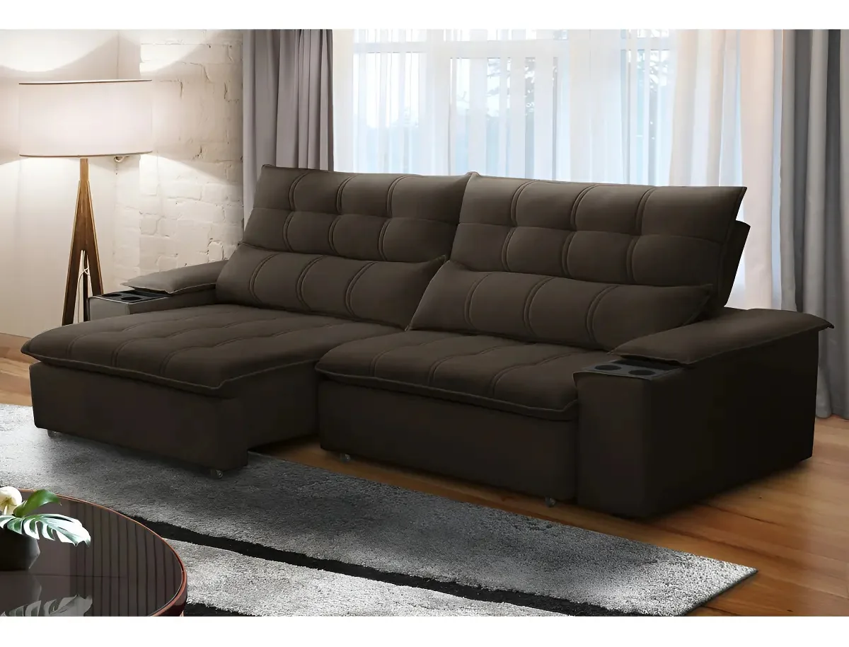 Sofá Retrátil E Reclinável 3 Lugares 230cm Com Jf
