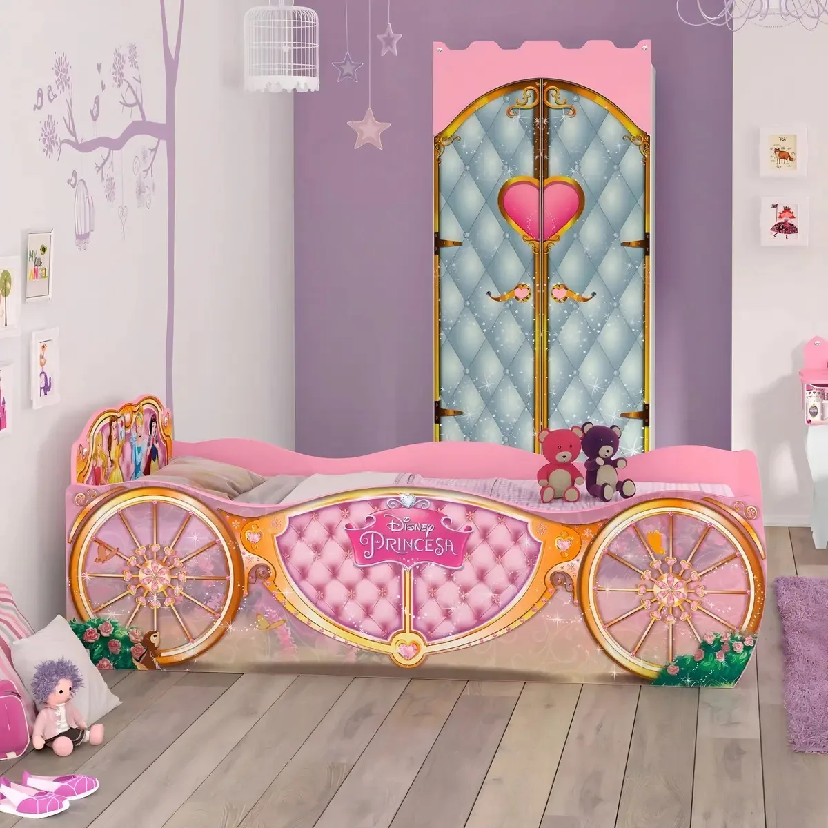 Guarda Roupa Infantil Castelo E Cama Princesas Rosa Ed