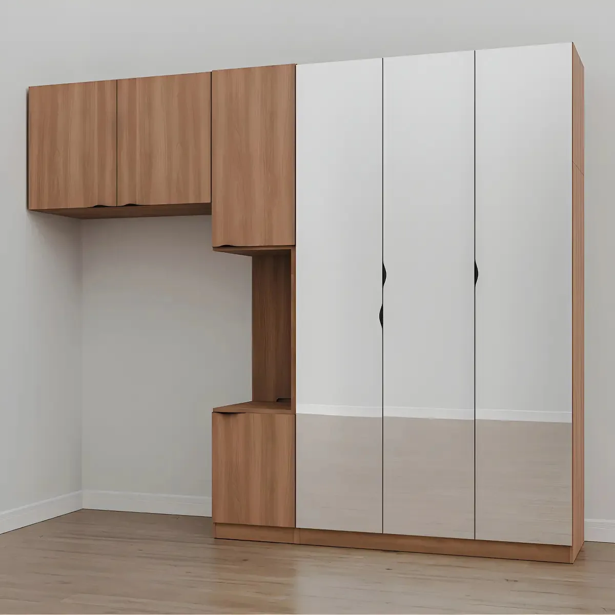 Guarda Roupa Modulado Solteiro 7 Portas Com Espelho E Mesa