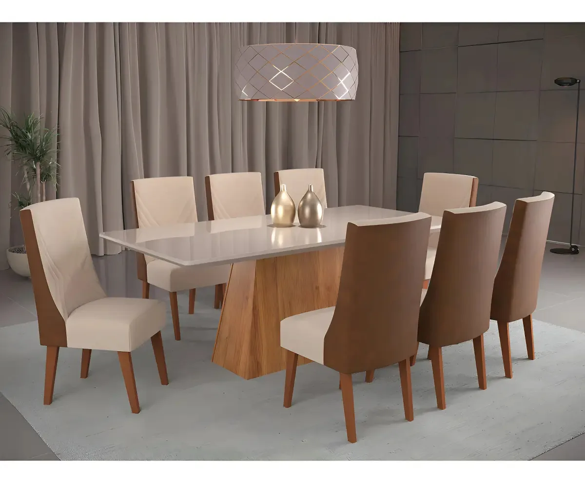 Mesa De Jantar Retangular Splendore Com 8 Cadeiras Topazio