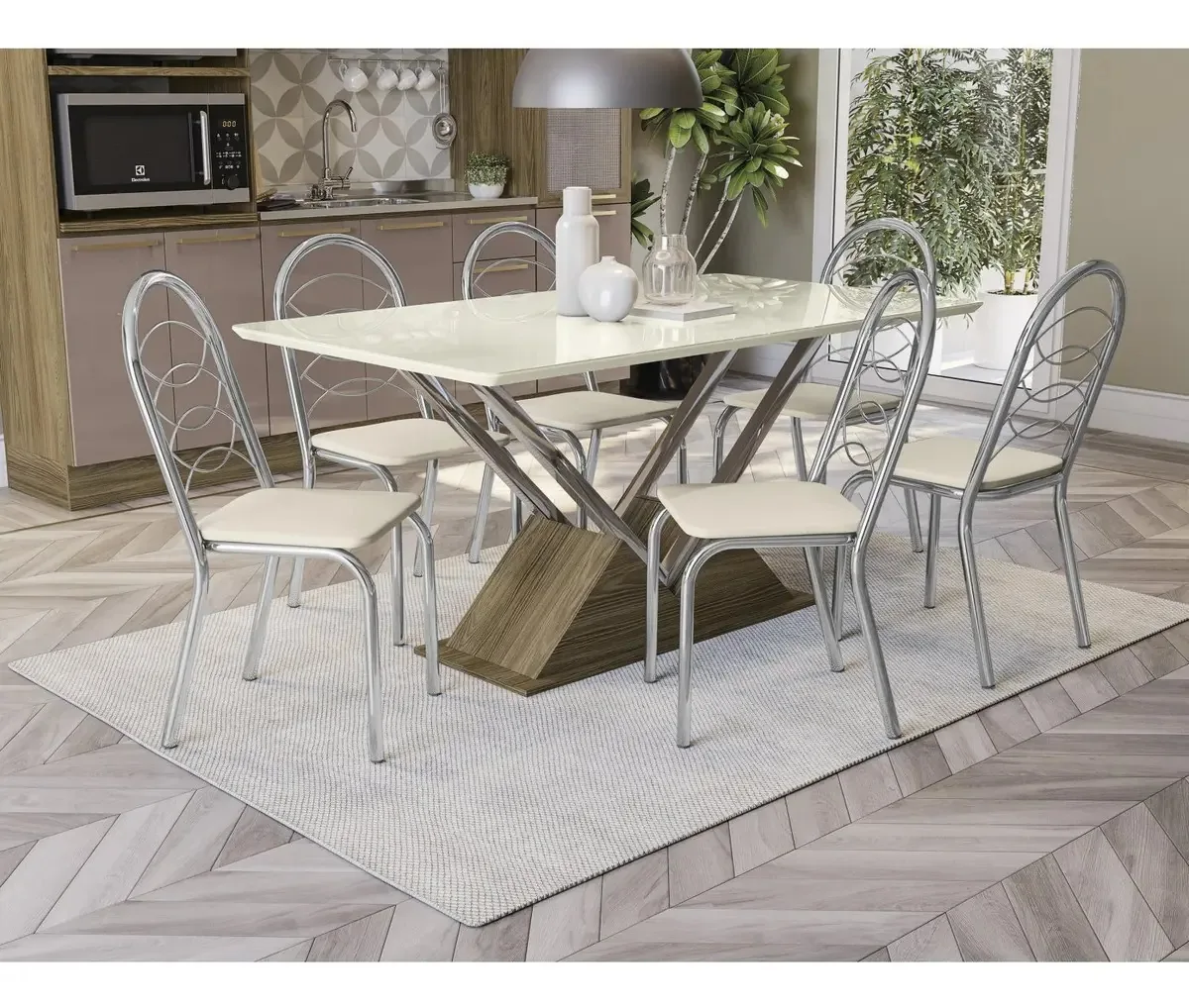 Base Tamisa Para Mesa De Jantar Nogueira/cromada Ecwt