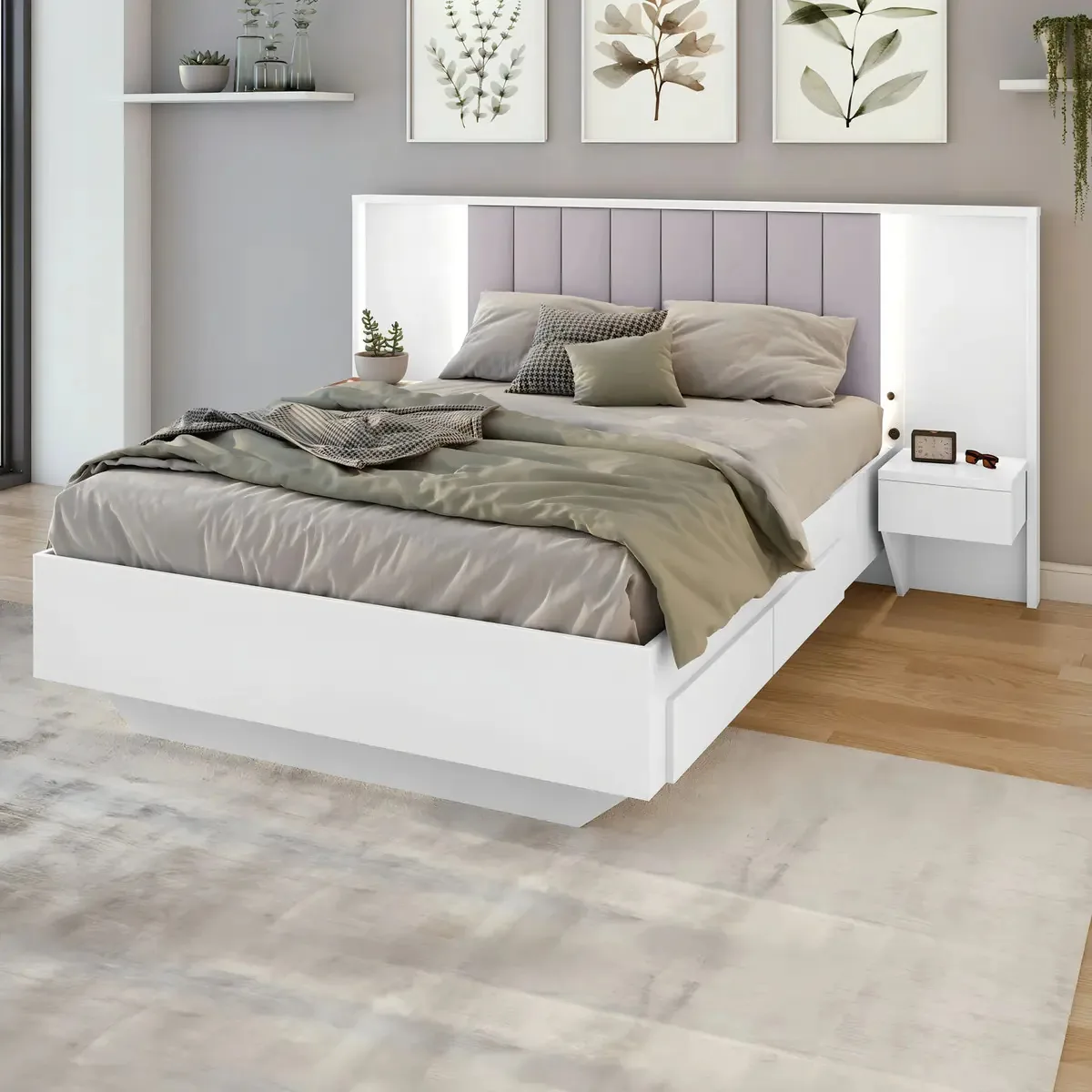 Cama Casal 140cm Com Usb, Usb-c 2 Mesa De Cabeceiras Bawt