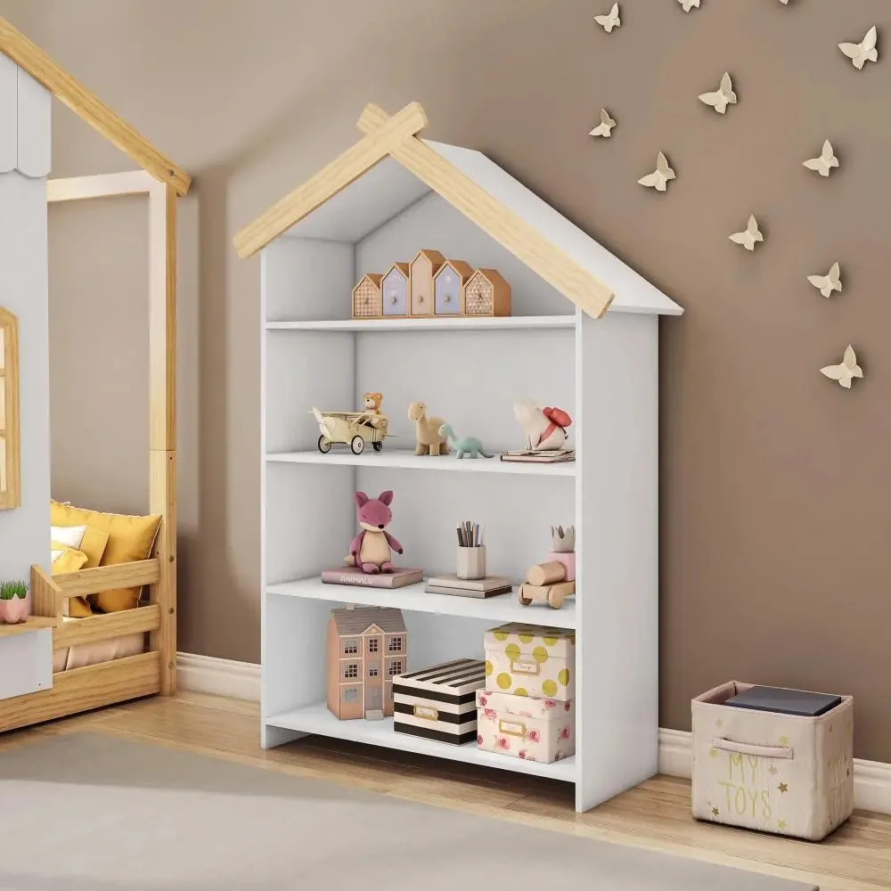 Estante Infantil 4 Prateleiras Casinha Branco/natural