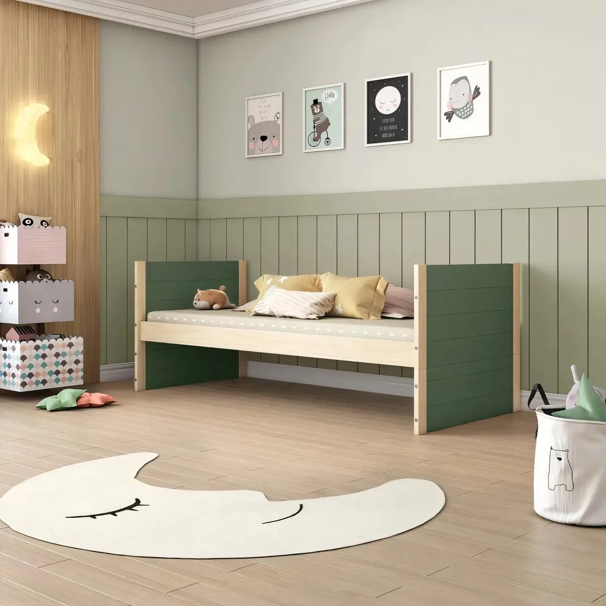 Cama Solteiro Com Elevação Garden Casatema Verde/natural