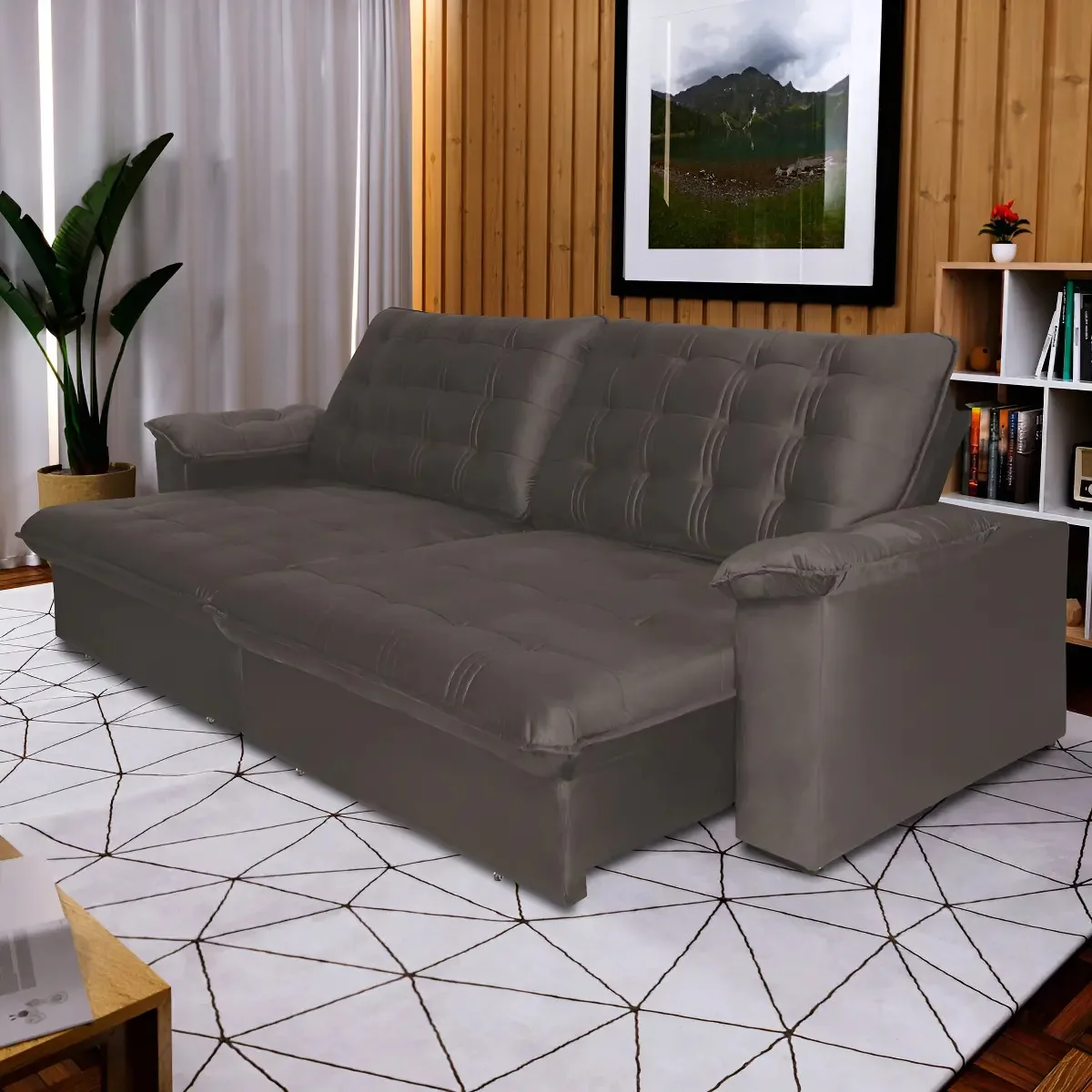 Sofá Retrátil e Reclinável de 3 Lugares Hellen, 250 cm – Tabaco