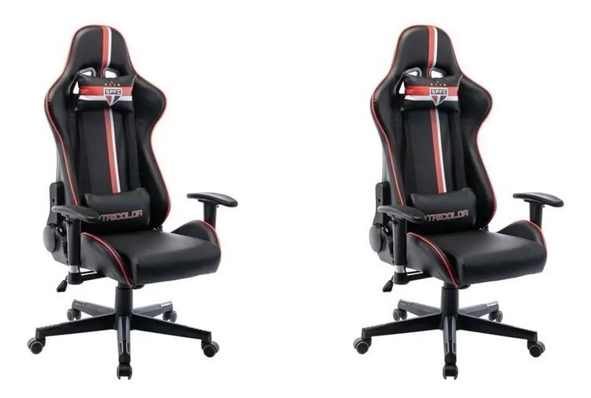 Kit 2 Cadeiras Gamer OR Design São Paulo Cor Preto/Vermelho Reclinável