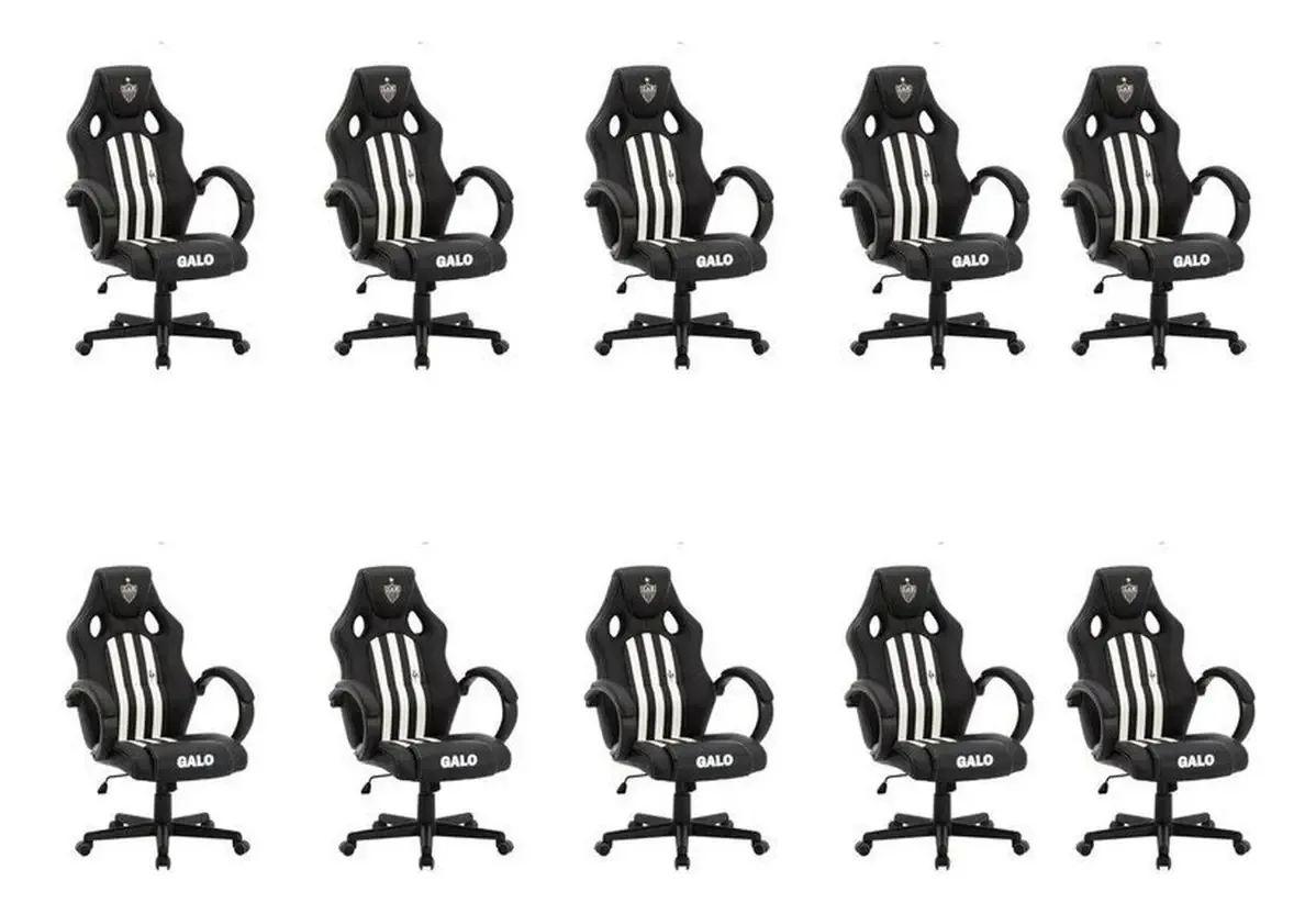Kit 10 Cadeiras Gamer OR Design Atlético Mineiro Preto/Branco Reclinável 120kg