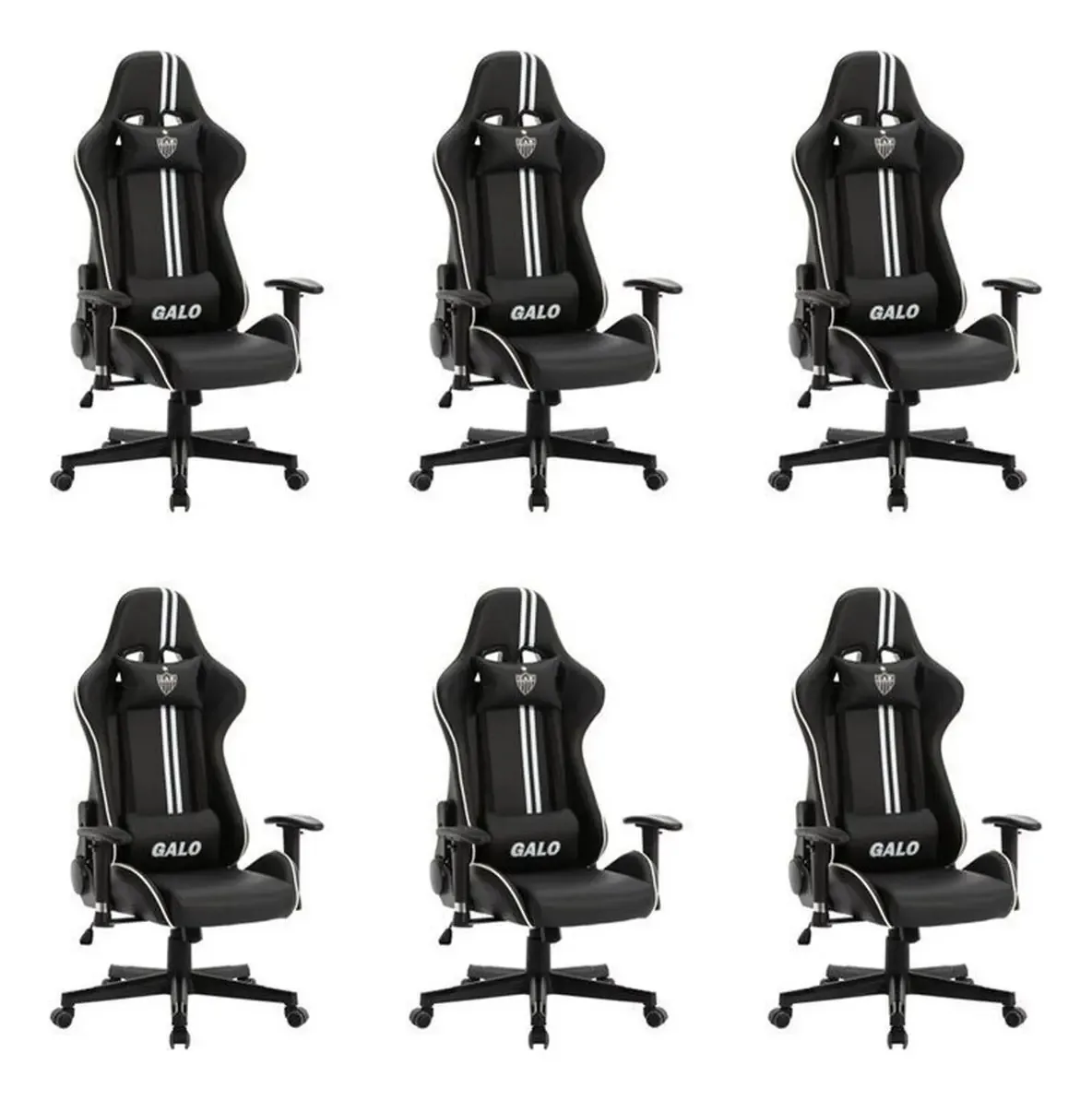 Kit 6 Cadeiras Gamer OR Design Preto/Branco Encosto Reclinável Atlético Mineiro