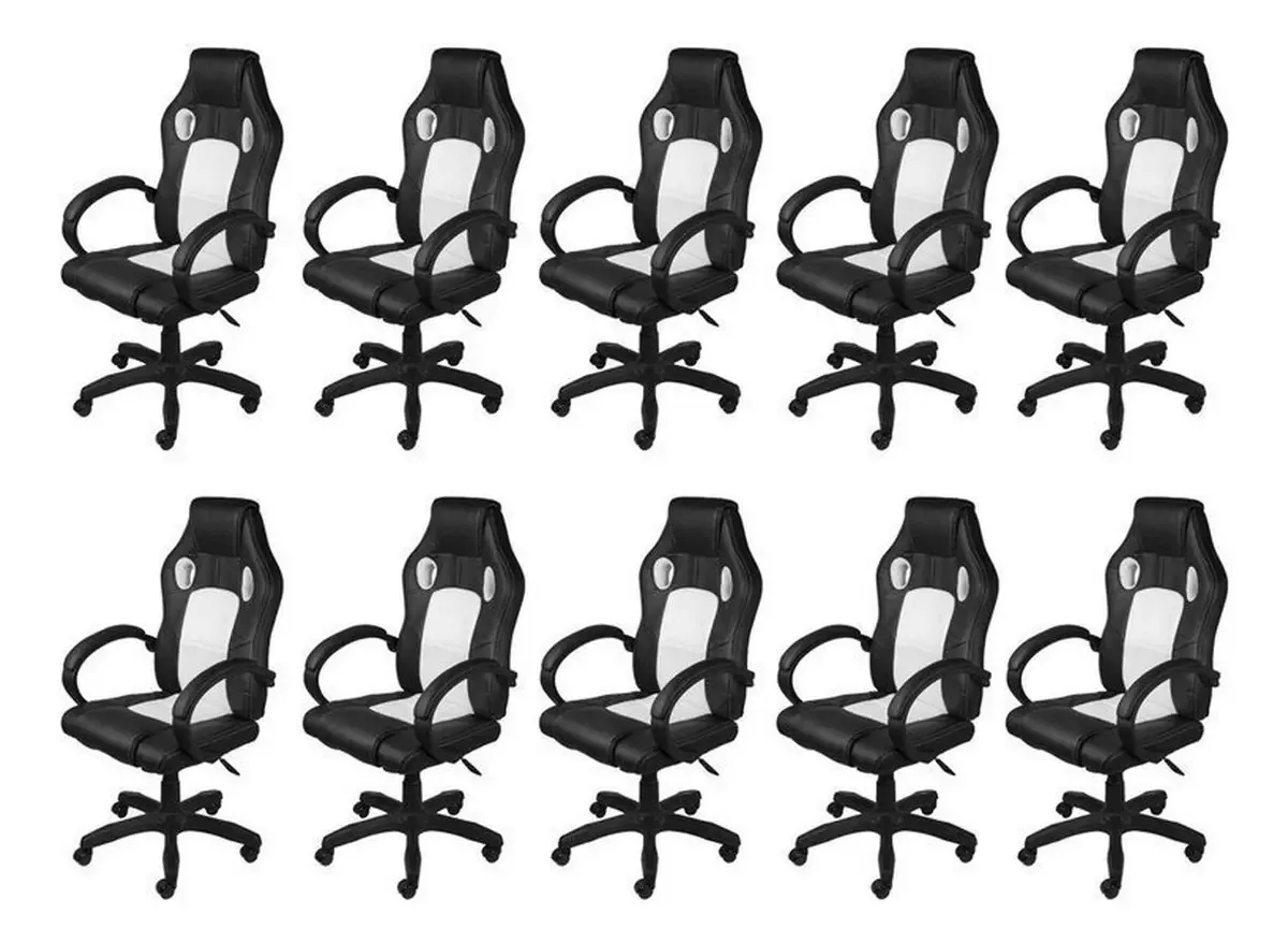 Kit 10 Cadeiras Gamer Com Relax E Braço Estofado Raptor Wt