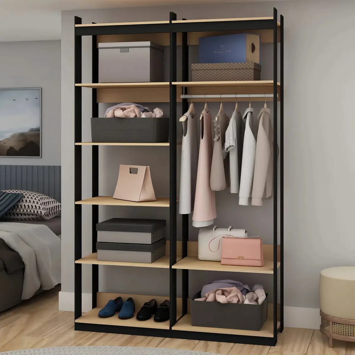 Closet Wood Preto Organização Elegante Com Módulo Hgwt
