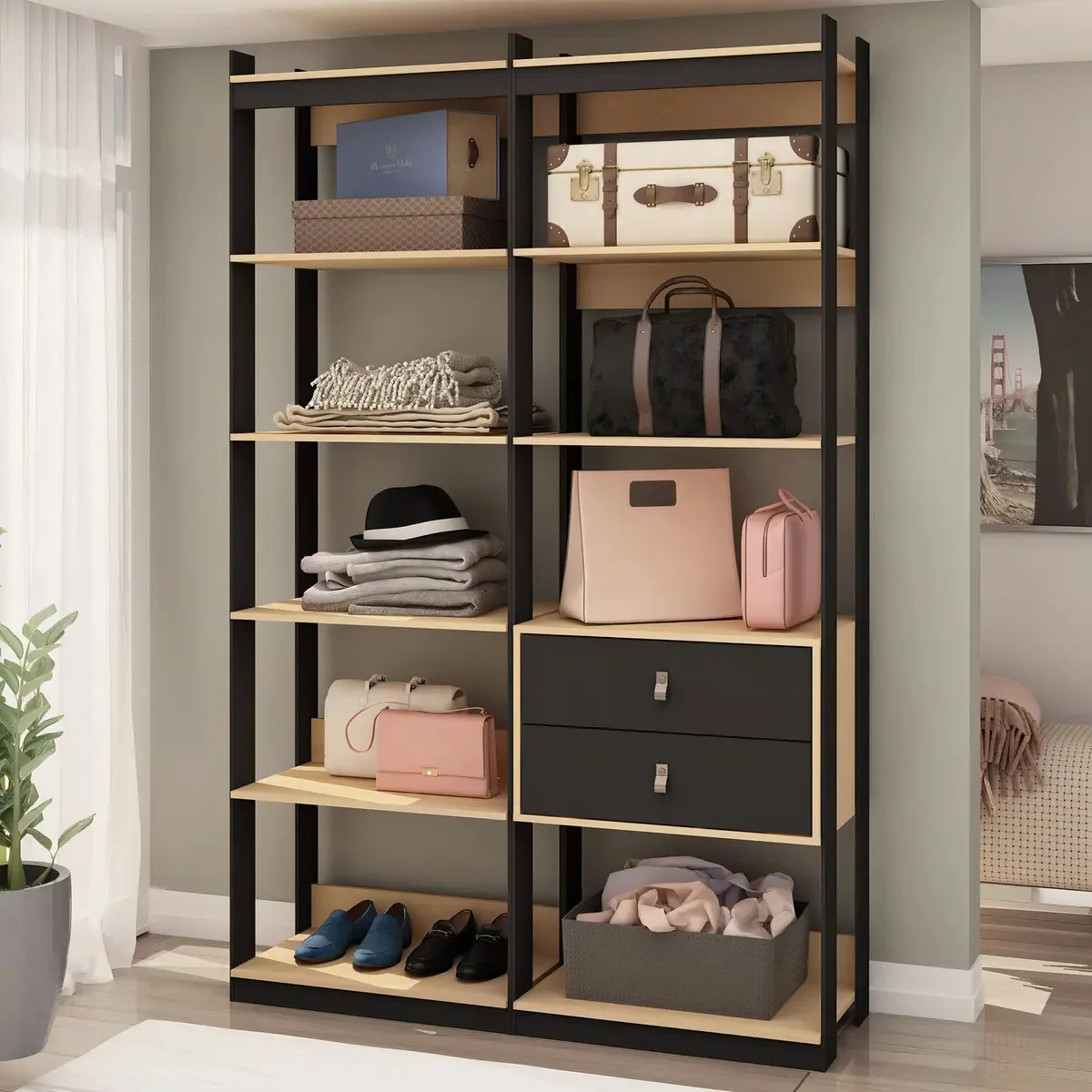 Closet Wood Preto Organização Elegante Com Módulo Ccwt