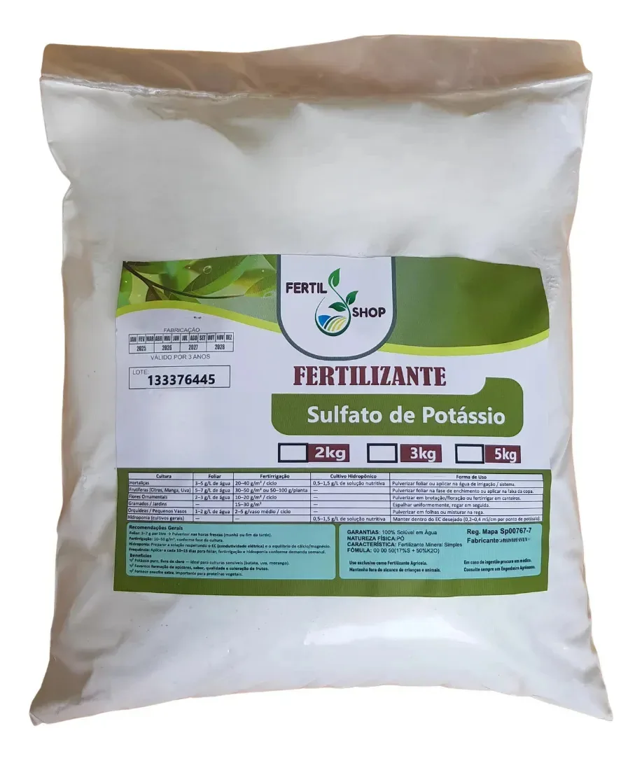 Fertilizante Sulfato De Potássio 15kg Hidroponia Solúvel