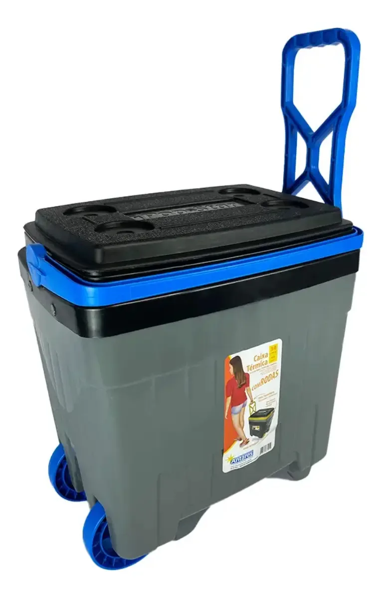 Caixa Térmica 34L com Rodas e Alça Porta Copos Antares Cinza