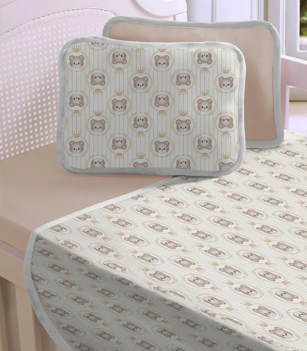Jogo Cama Baby Estampado Vivaldi Bege Cor Azul