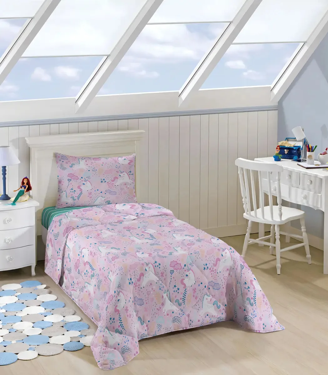 Edredom Infantil Solteiro Estampado Lepper Rosa