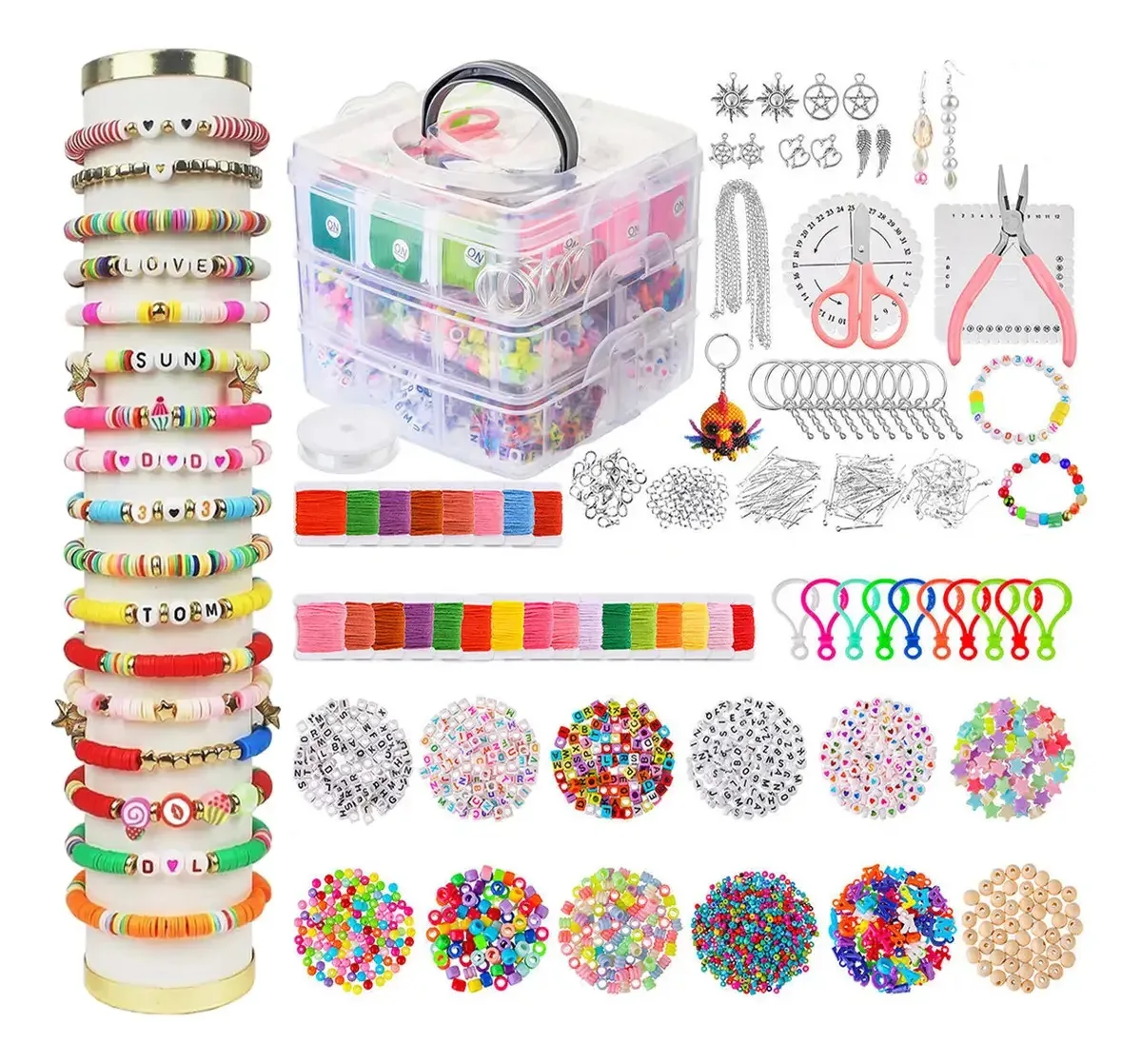 Avento Diy Fazer Pulseira Kit Bijuterias Infantil Kit De Pulseiras Miçangas Completo 4665 Peças Acessórios Completos Para Fabricação De Joias Pulseiras,colares, Brincos, Alça Para Celular Etc.