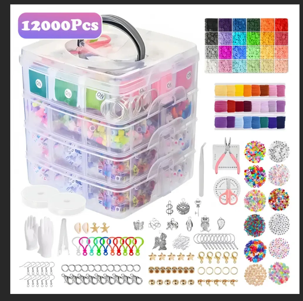 Avento Diy Fazer Pulseira Kit Bijuterias Infantil Kit De Pulseiras Miçangas Completo 12000 Peças Acessórios Completos Para Fabricação De Joias Pulseiras,colares, Brincos, Alça Para Celular Etc.