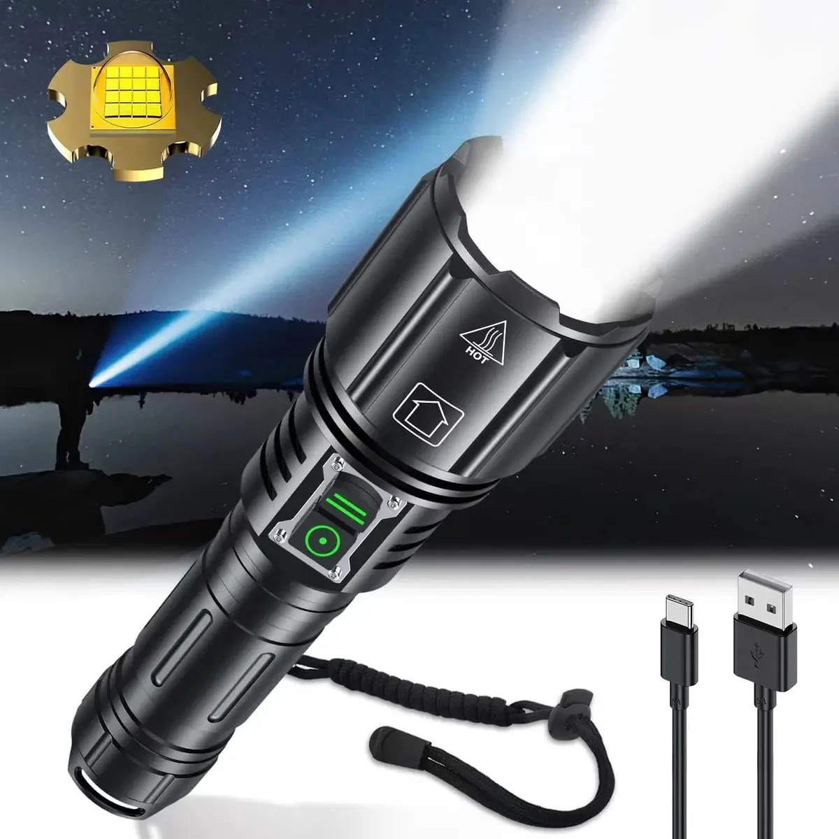 Avento Lanternas Led Tática Potente Recarregável Xhp160 12000lm,camping, Caça, Corrida, Ao Ar Livre