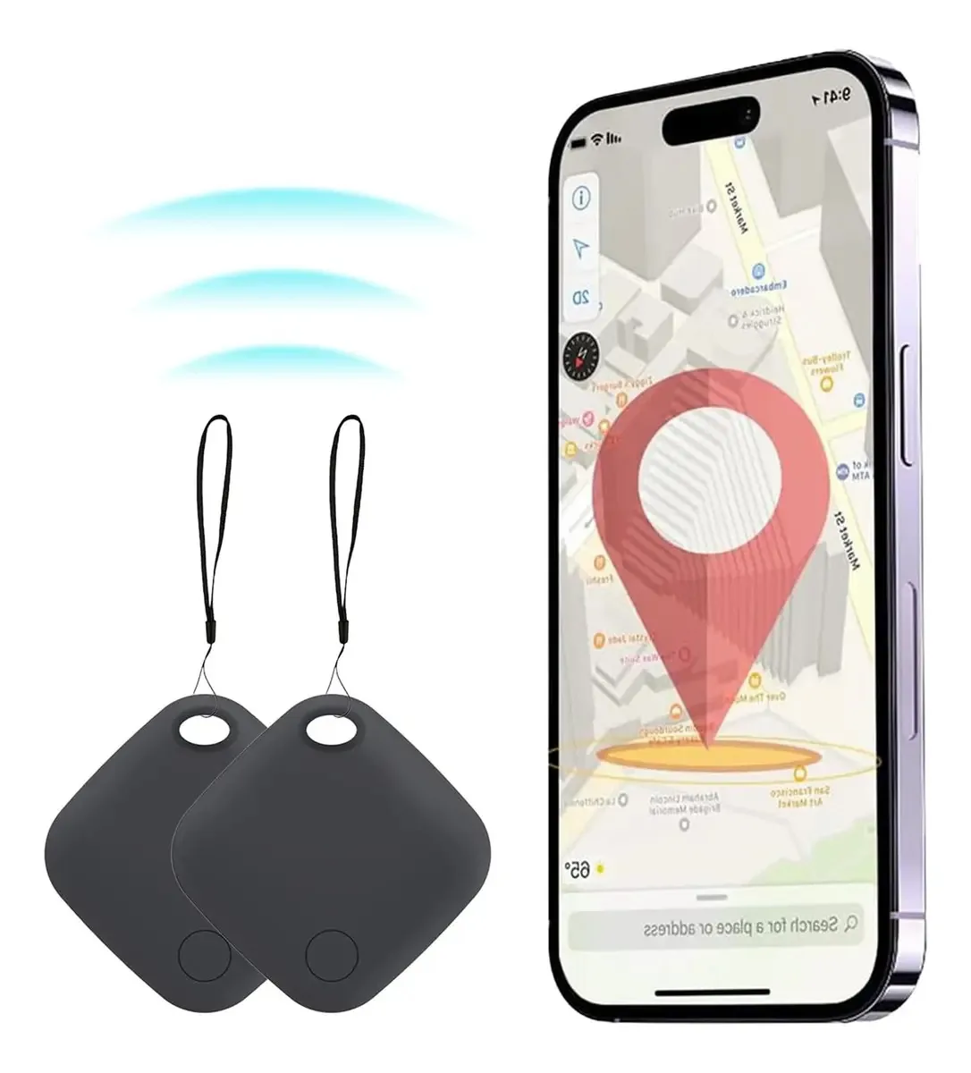 Kit de Localizadores Inteligentes QDJOY XY para Chaves com Bluetooth - Preto