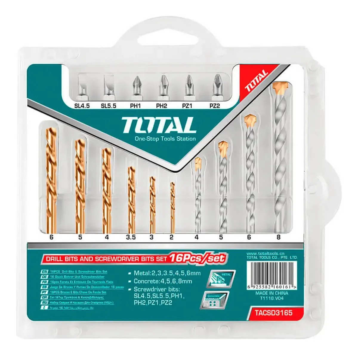 Conjunto de 10 brocas para metal e concreto e 6 pontas