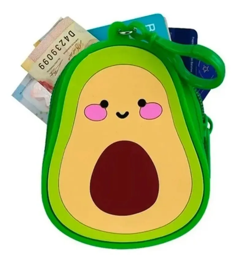 Bolsa de moedas de silicone com abacate, dinheiro, carteira verde, bolsa
