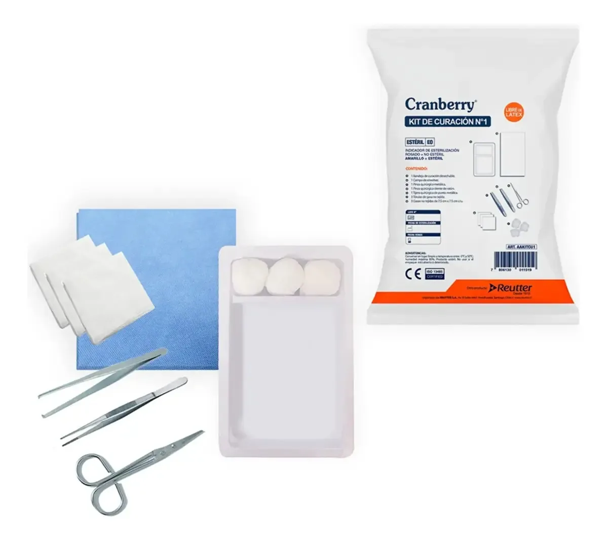 Kit de cura estéril descartável Cranberry No. 1 para kit de primeiros socorros para uso médico, emergências de consultório hospitalar, feridas, material médico individual, kit profissional seguro