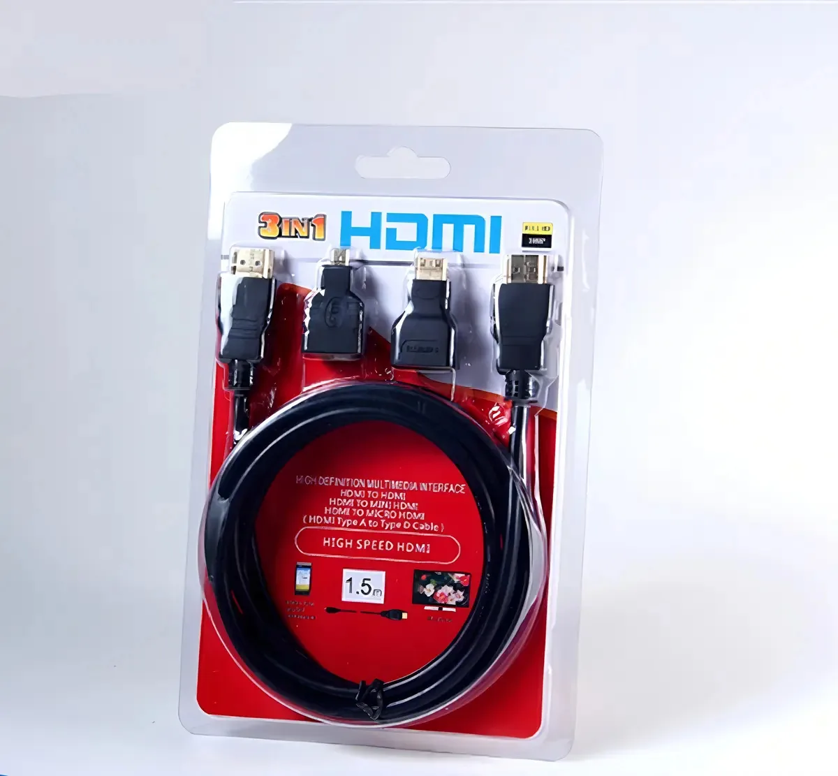 Cabo Hdmi 3 Em 1 Adaptador Mini Micro Hdmi Camera Tv 1,8m