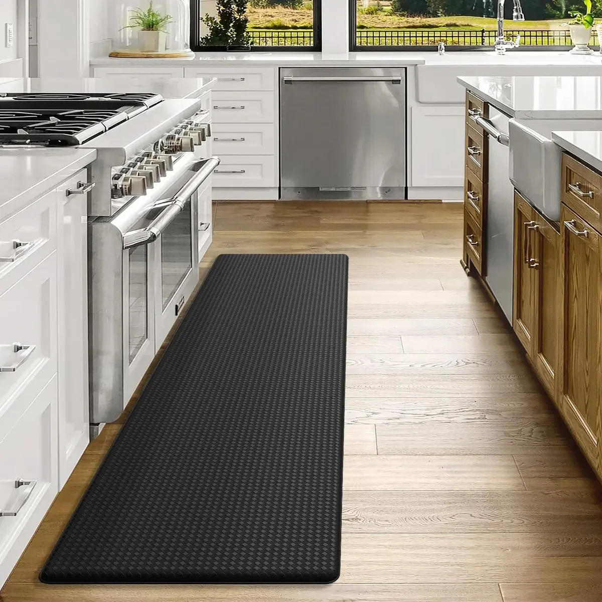 Dexi — Tapete de cozinha antifadiga, antiderrapante, acolchoado, confortável, impermeável, à prova de óleo, fácil de limpar, 18 x 59 polegadas, preto