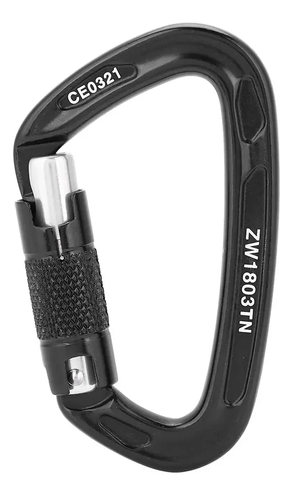 Fechadura de segurança de escalada com clipe de mosquetão Filfeel, equipamento de mosquetão de resgate de escalada ao ar livre com fivela Master D de 25 kN (10* 6* 2 cm - preto)