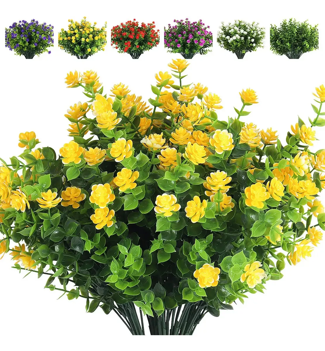 Flores artificiais aparadas, 8 galhos, plantas falsas