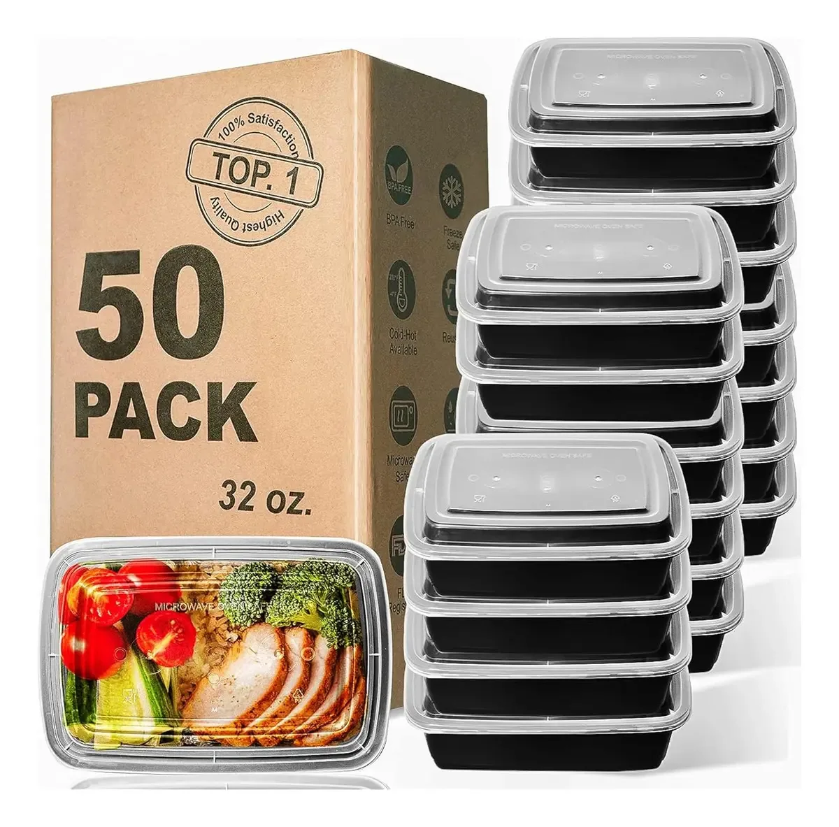 Pacote de 50 recipientes para preparação de refeições