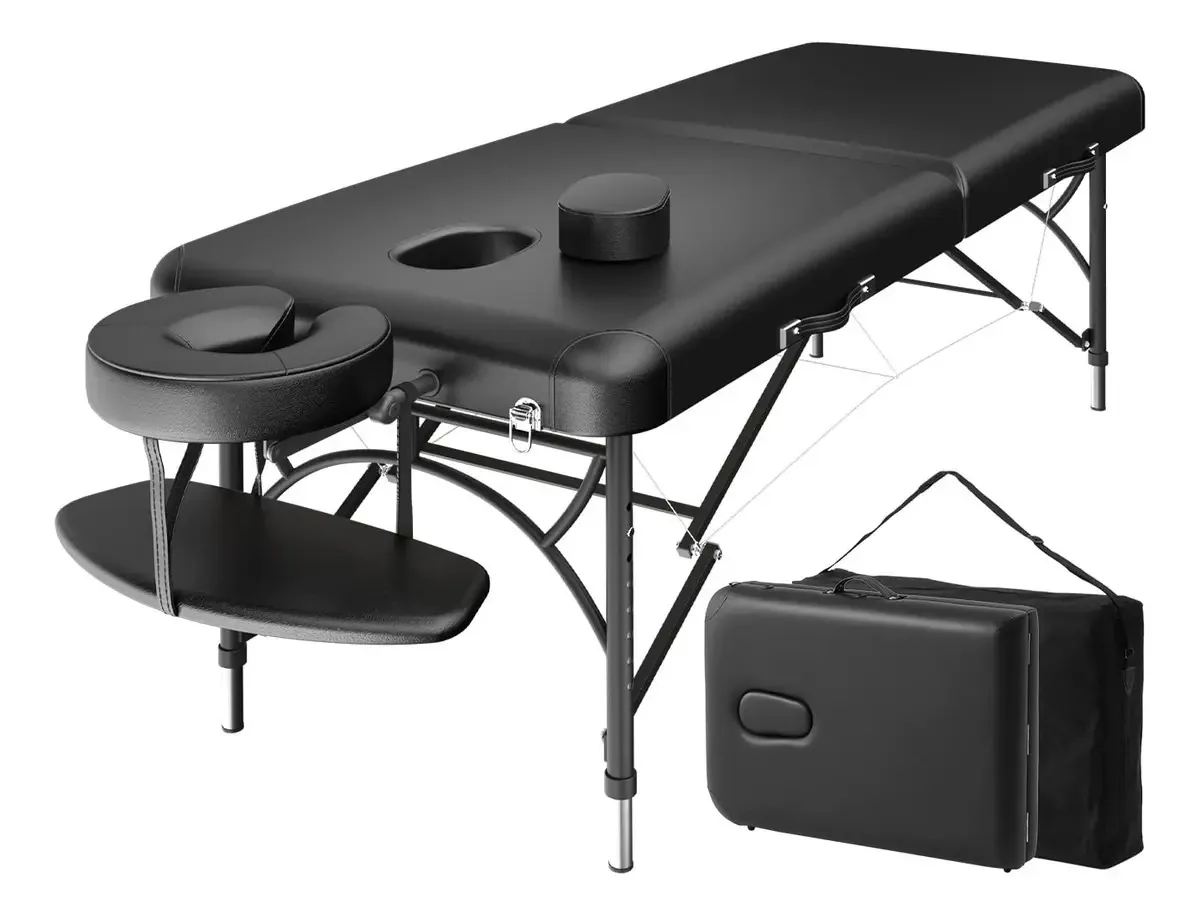 Cloris Mesa de Massagem Profissional de 84 Polegadas, Portátil, 2 Dobráveis, Leve, Para Spa, Tatuagem, Altura Ajustável, Com Bolsa de Transporte e Pés de Alumínio Que Suportam Até 1100 Libras