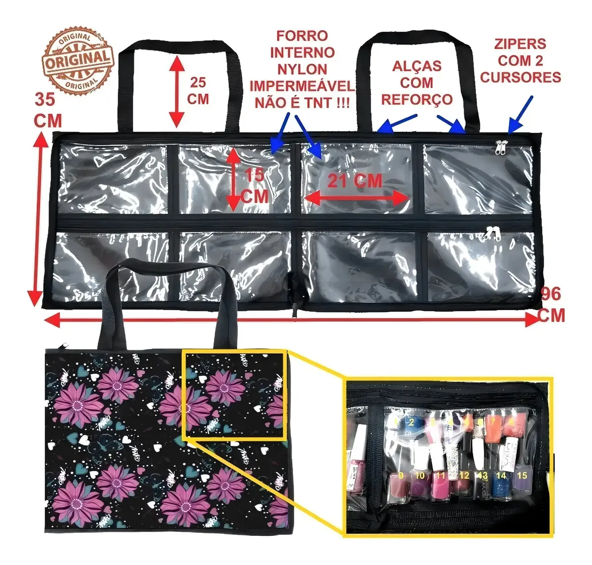 Bolsa Porta Esmalte Manicure E Maquiadores 120 Vidrinhos