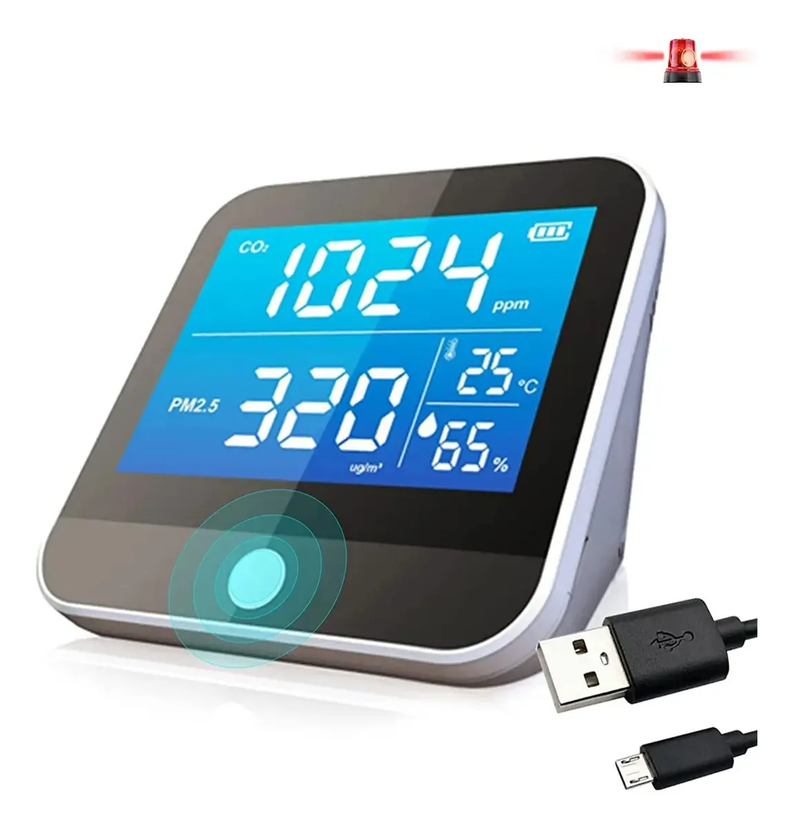 Medidor De Co2, Monitor De Qualidade Do Ar Para Ambientes Internos E Residenciais, Detector De Co2 8 Em 1, Medidor De Dióxido De Carbono Com Pm, Temperatura, Umidade, Sensor De Leitura Em Tempo...