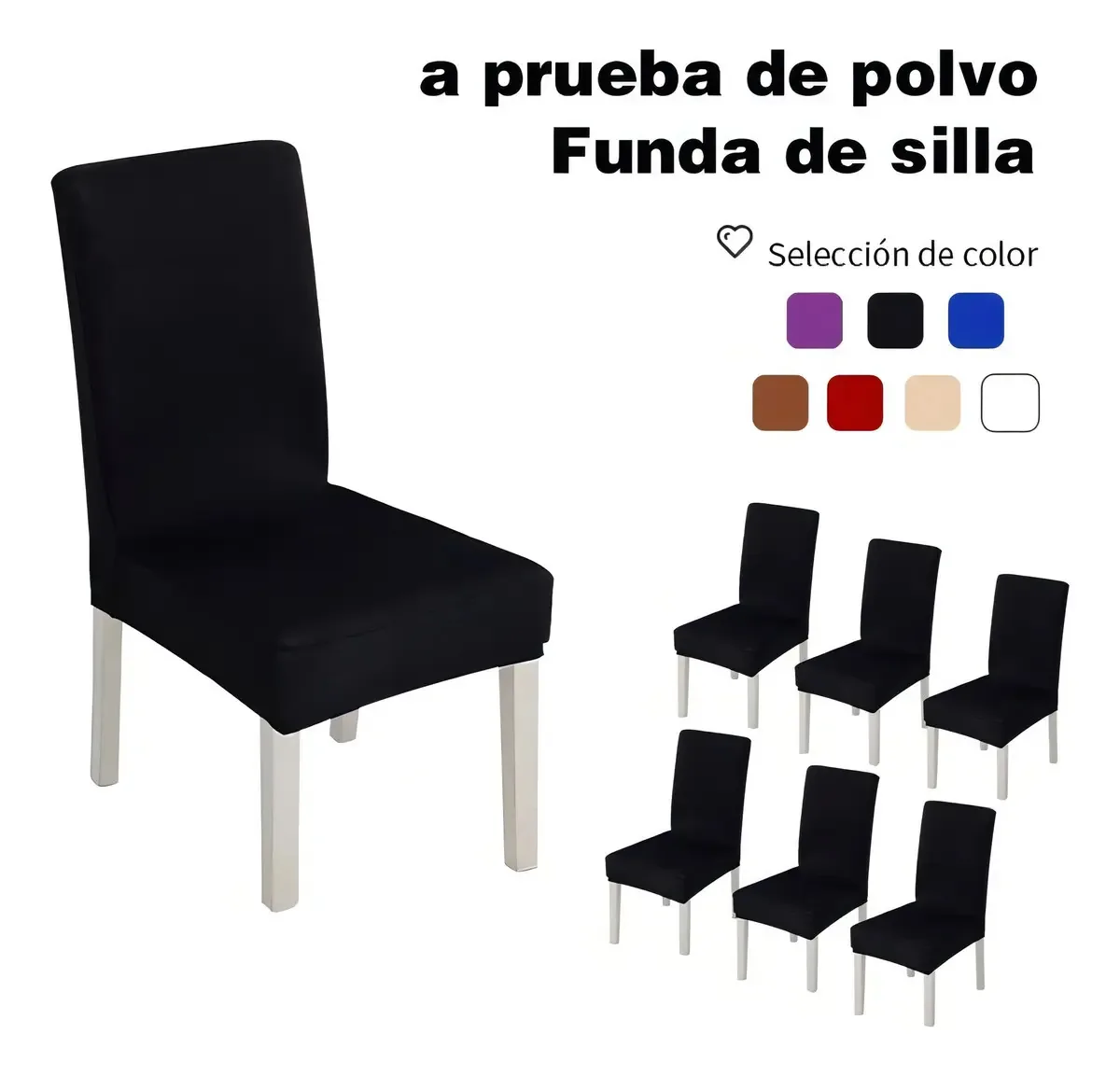 Seis capas protetoras para cadeiras de jantar e escritório. Cor: Preto
